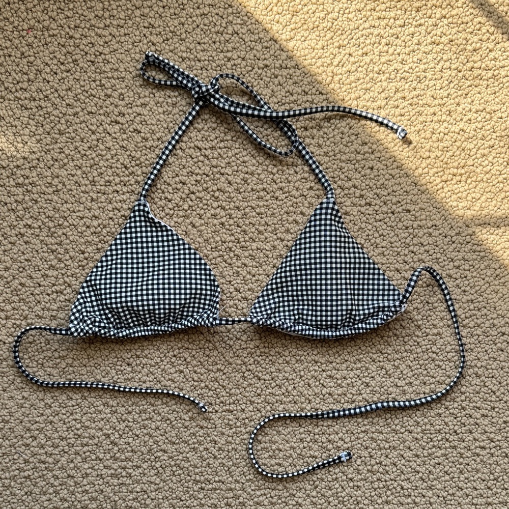 Aerie Black & White Gingham Triangle Bikini Top